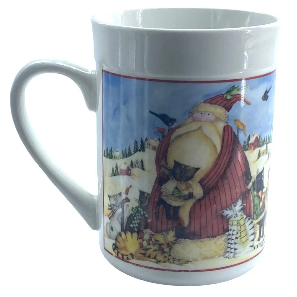 Holiday Home Christmas Santa with Cats Coffee Cup Mug Debi Hron 2006 4.75